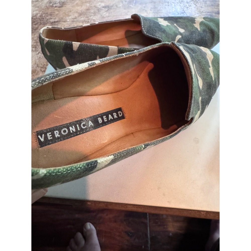 Veronica Beard Loafers 37.5 Green Camo Canvas Pointed Toe Flat Utility Preppy‎ - Picture 2 of 7